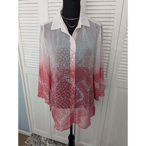 CHICO'S Easywear By Top Women's Size M/1 Pink Ombre Abstract Sheer Geometric